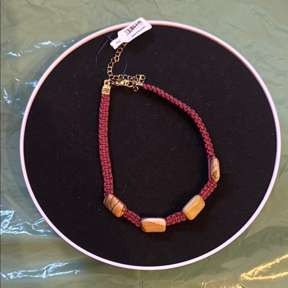 Boho Free People Red and Gold Beaded Braided Necklace